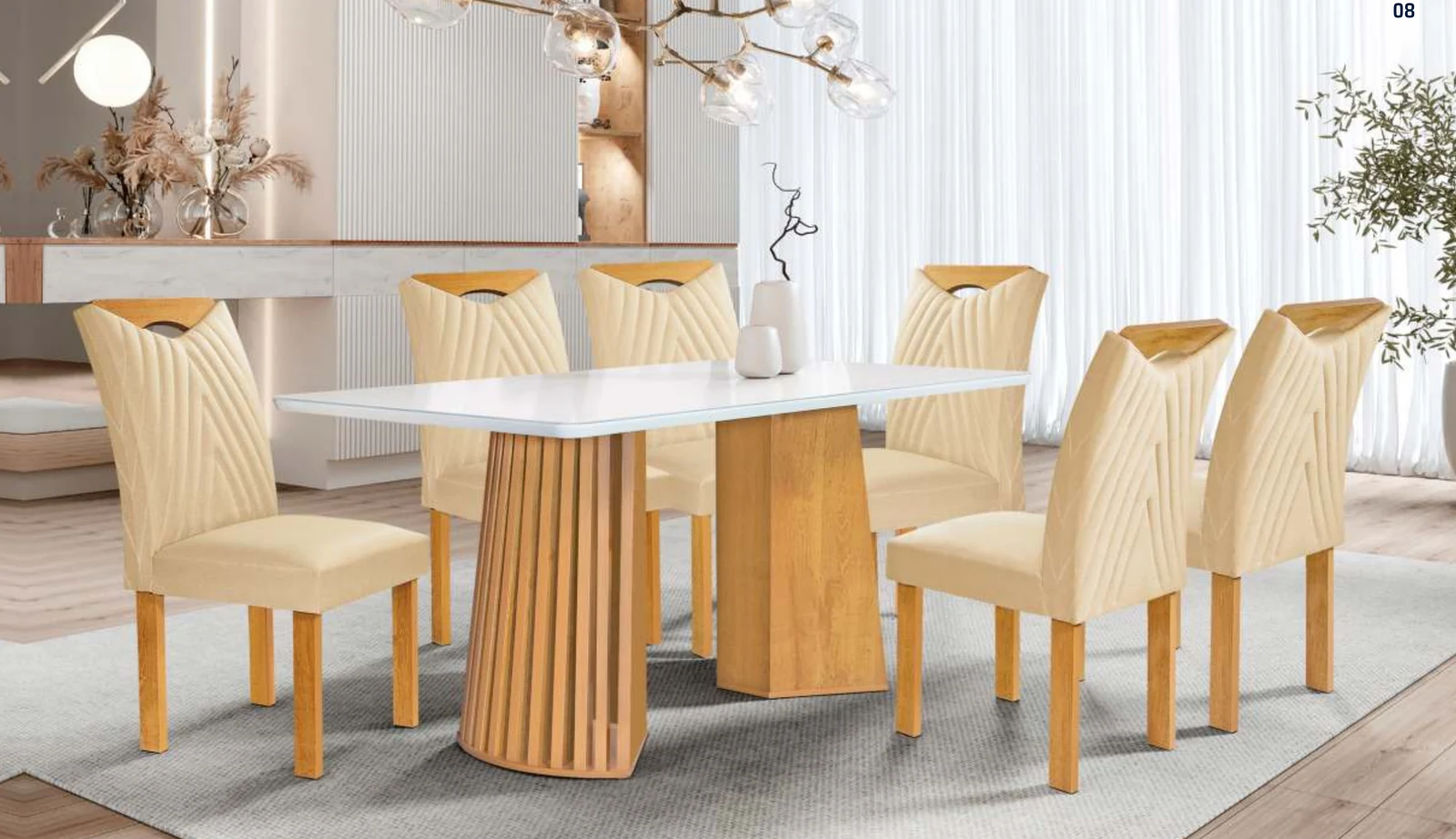 Sala de jantar CEL Móveis com mesa Chicago e cadeiras Belle